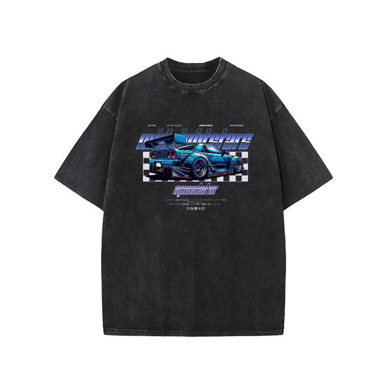 

European sizes Men S T-Shirt | Oversized Short-Sleeve Crew Neck Tee with Detailed Blue Racing Car Print, Bold Motorsports & Speedster Lettering S чёрный