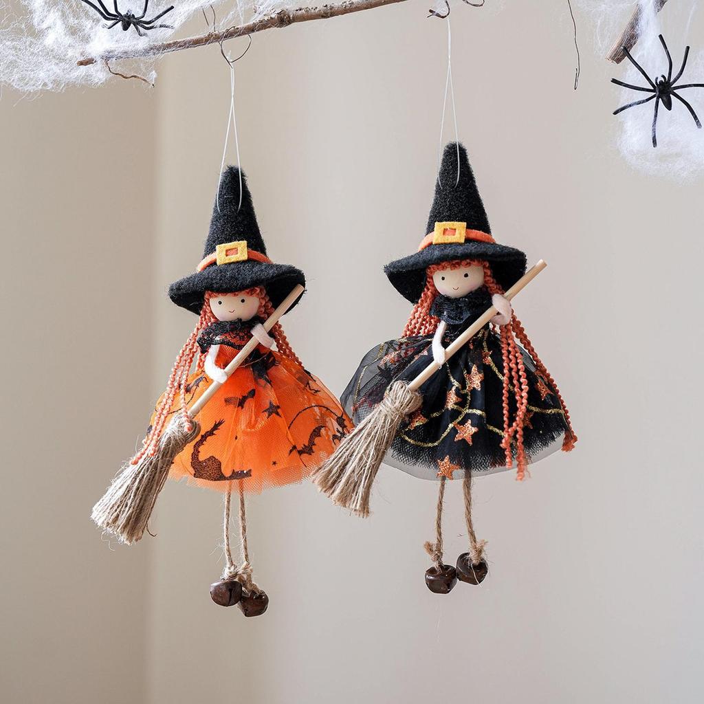 Witch Doll for Good Luck Halloween Pendant Collectible Figurine Hanging Ornaments for Kitchen Haunted House Outdoor