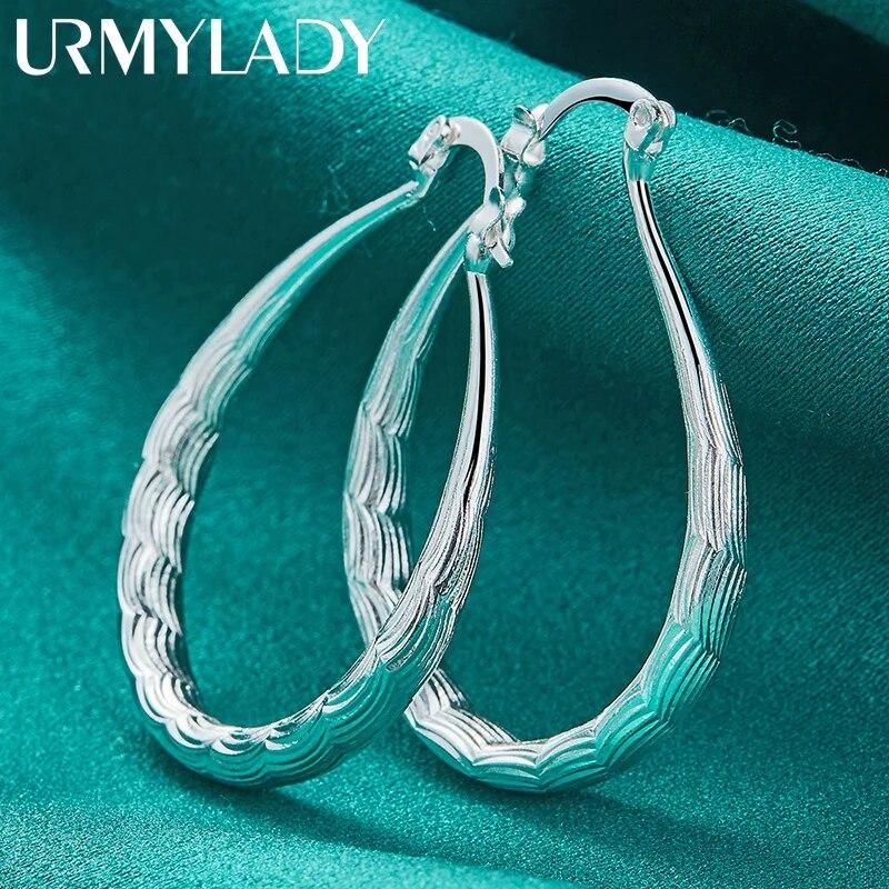 URMYLADY 925 Sterling Silver Oval Wave Earrings For Women Fashion Wedding Engagement Charm Jewelry