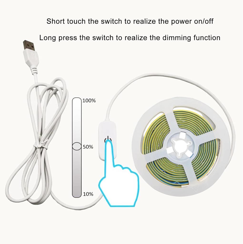 1M-5M USB LED Streifen Licht 5V 320LEDs/M COB Touch Sensor Dimmbare Lampe Band DIY TV Spiegel Hintergrundbeleuchtung Küche Zimmer Nacht Beleuchtung