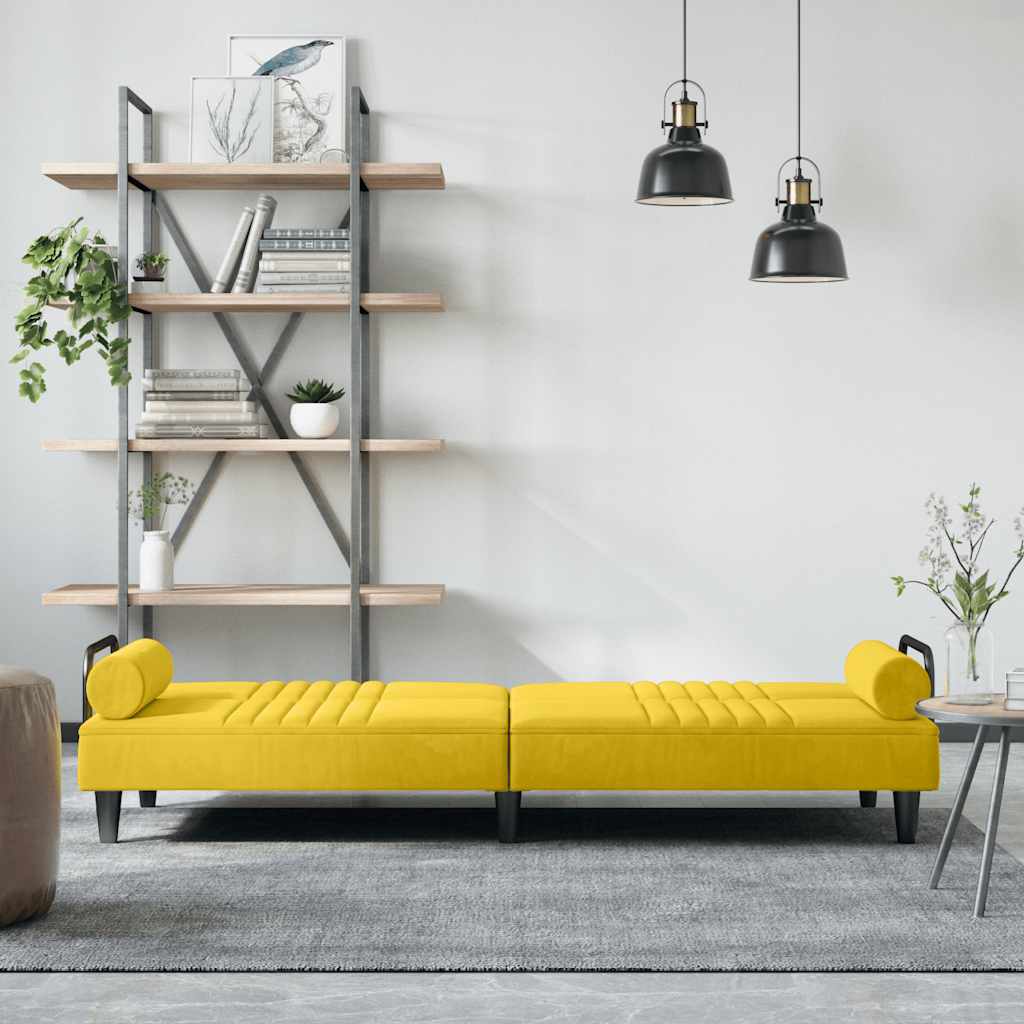 Yellow Velvet Sleeper Sofa with Armrests