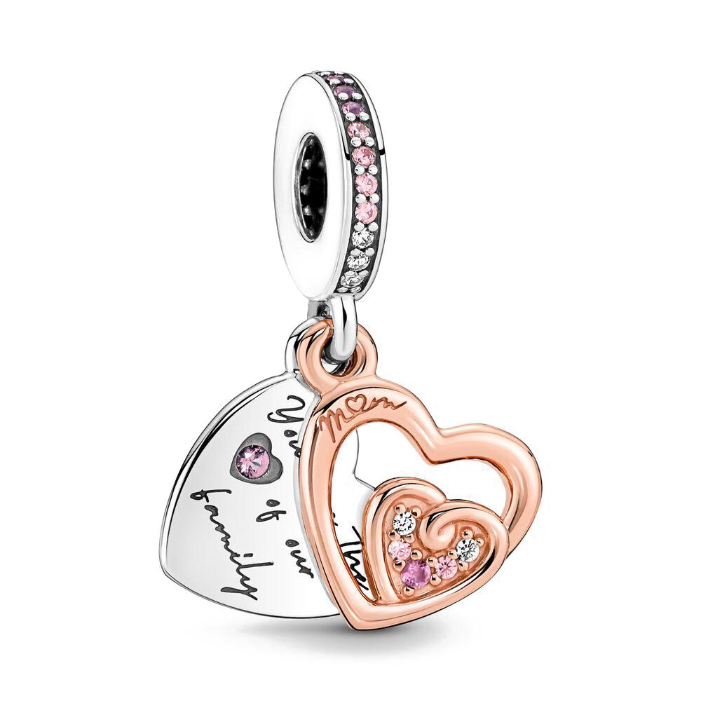 925 Silver Mamma Rosa Hjärta Berlock Hänge Original DIY Kvinnors Utsökta Armband Smyckestillbehör Morsdagspresenter