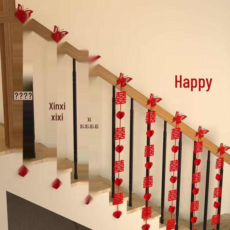 Wedding Stair Railing Pull Flower and Ribbon Set for Room Decoration
