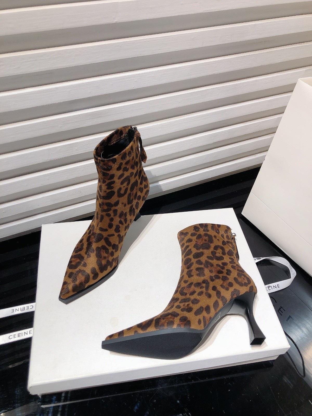 

European and American Spice Girls Sexy Leopard Print Pointed Suede Skinny Heel Short Boots Skinny Boots High Heel Fashion Boots 40 леопардовий