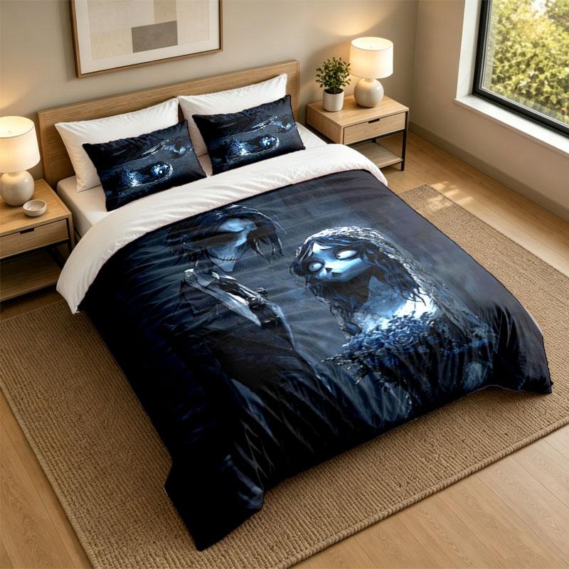 3Pcs Bedding SetCorpse Bride Emily Victor Soft Bed Sheet and Two Pillowcases Home Bedroom Decor