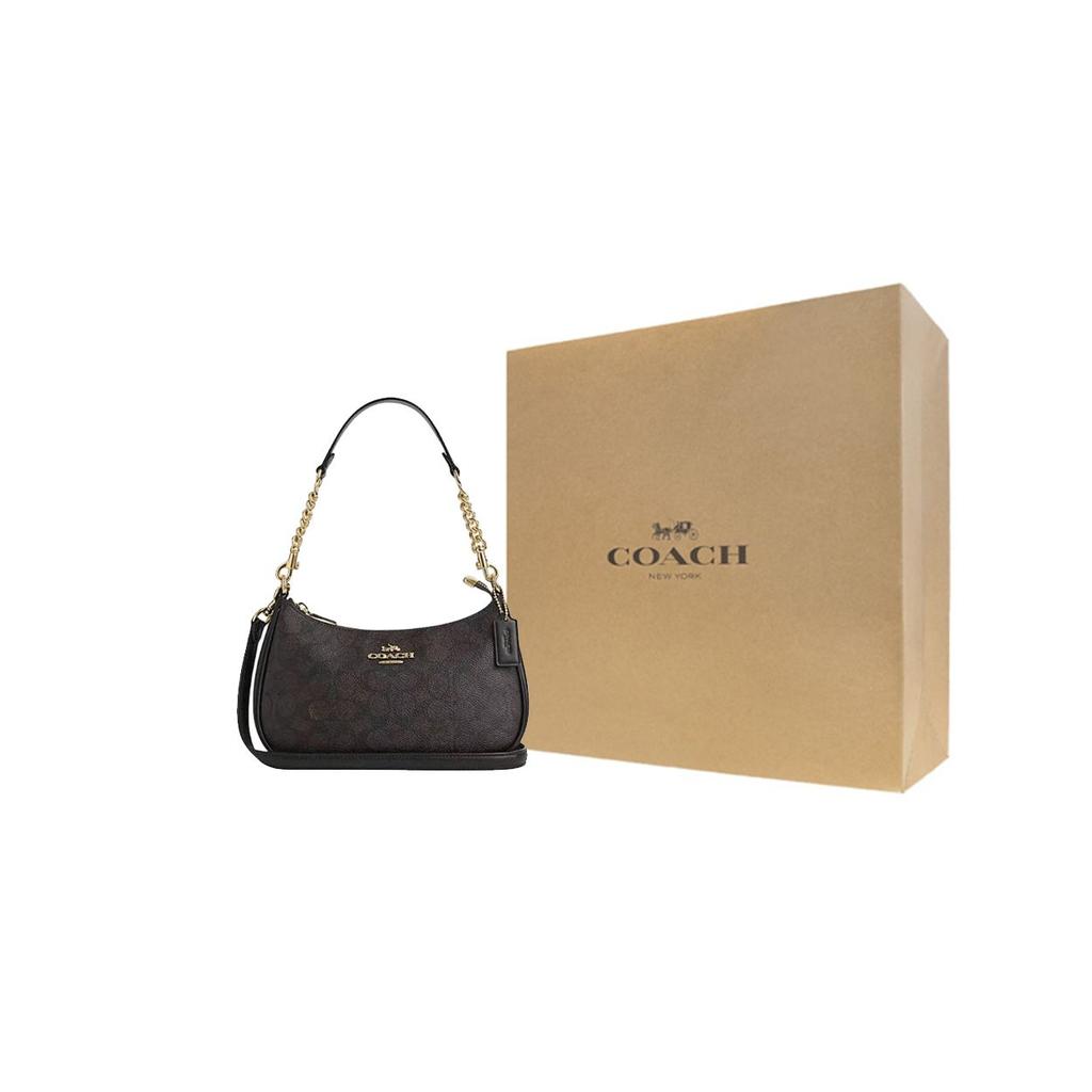 Coach Teri 24 Classic Monogram Logo Faux Leather And Recycled Leather Shoulder Bag Medium Women shoulder bag Dark-Brown CV933-IMXAQ