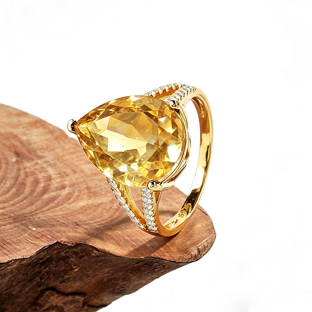 New Big Natural Citrine Ring in 925 Sterling Silver Yellow Gold Color Gemstone Jewelry for Girls Valentines Gift