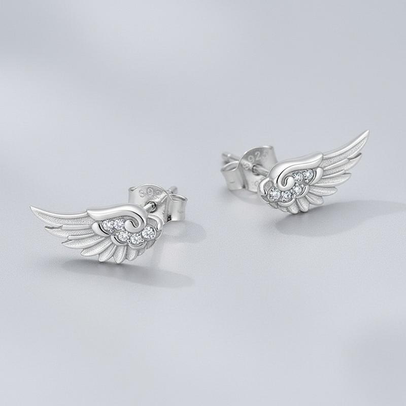 Fashion Zircon Wing Stud Earrings For Women Luxury Shiny Creative Angel Wings Silver Color Ear Studs Jewelry Gifts