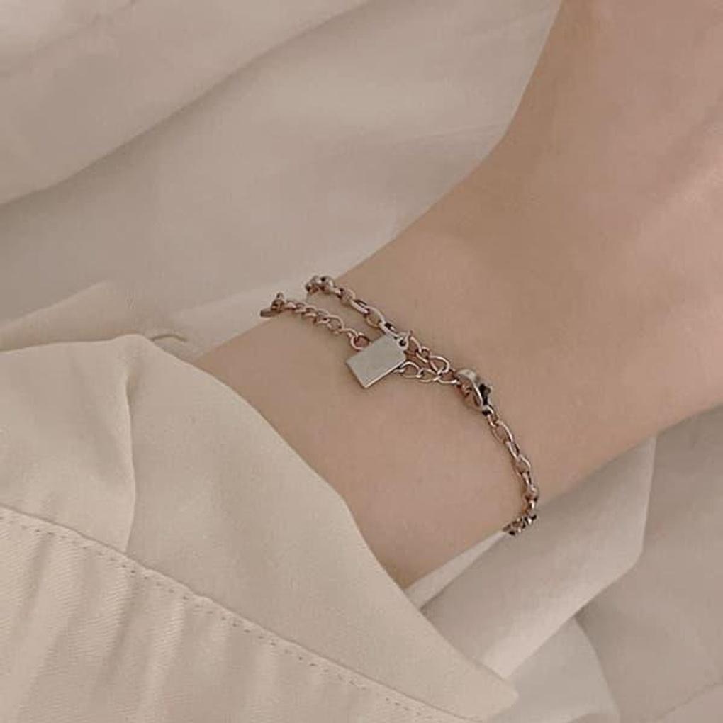 

Women s Surgical Steel Square Charm Pendant Chain Bracelet single