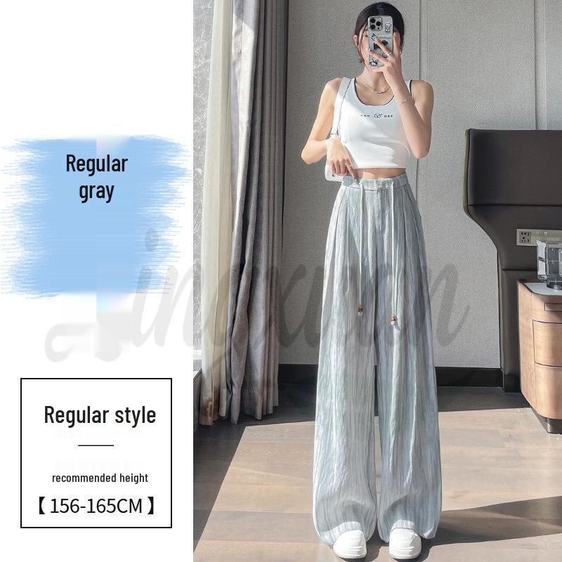 

2026 Summer High Waist Tencel Linen Wide-Leg Pants: Casual, Floor-Length, Ice Silk & Cotton Linen for Women 2XL
