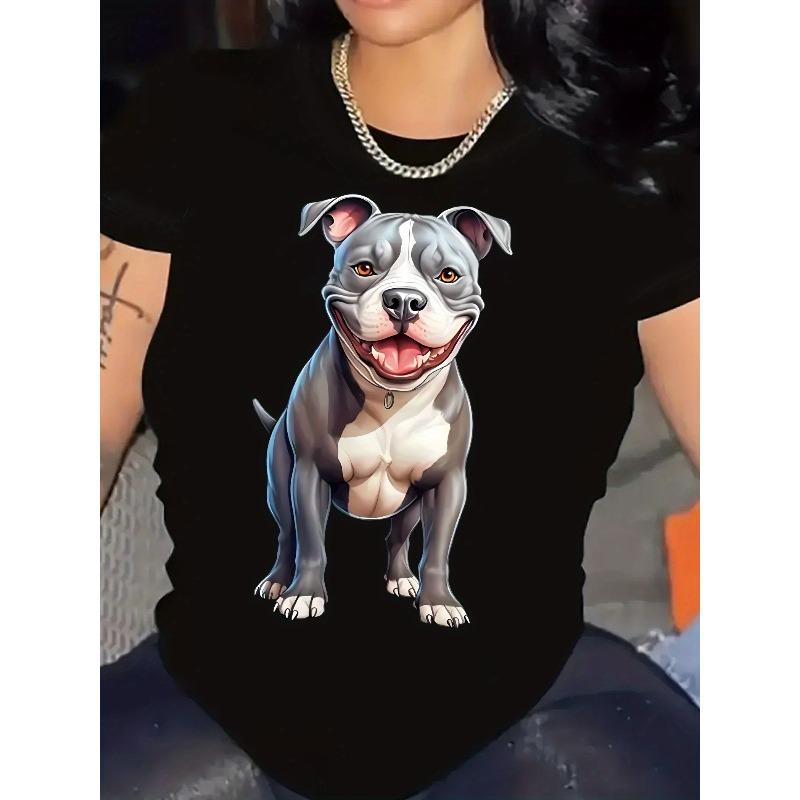 

European Size Women s Casual American Pit Bull Terrier Graphic T-Shirt - Soft Stretch Round Neck Short Sleeve Tee 4XL