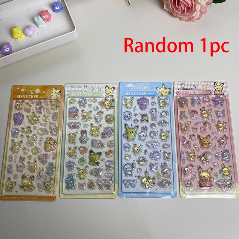 Pokemon 3D Relief Stickers Decorative Cute Cartoon Pikachu Phone Case Laptop Decoration Bubble Decals Gifts