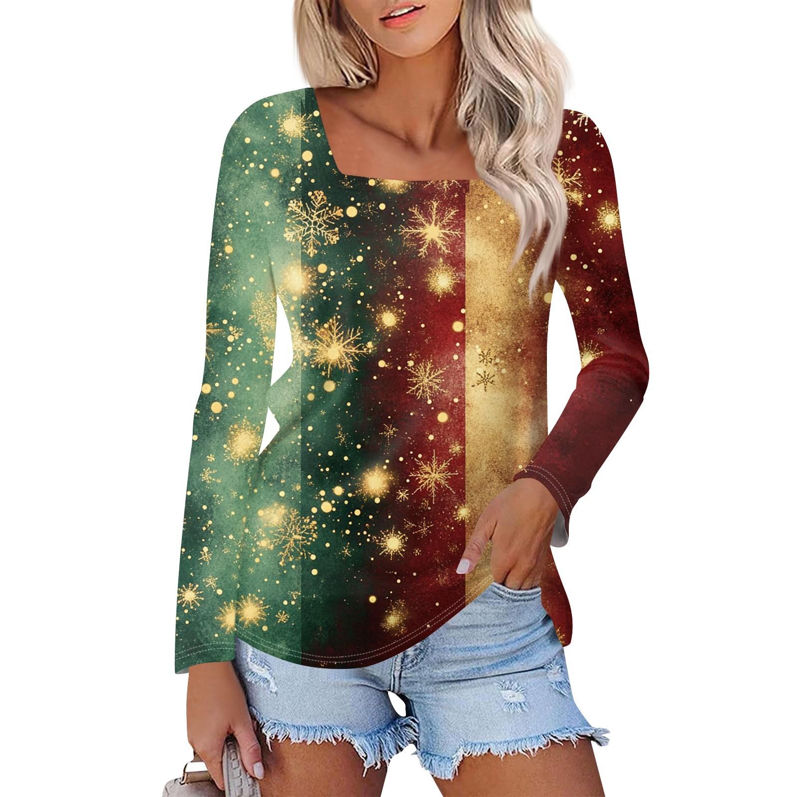 Женская модная повседневная рубашка с длинными рукавами и рождественским принтом — фото 3