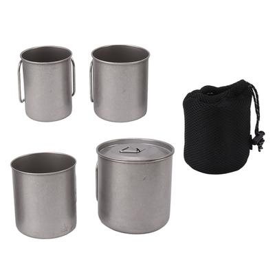 4PCS Camping Mug Portable Stainless Steel Coffee Cup with Foldable Handle and Lid for Backpacking
