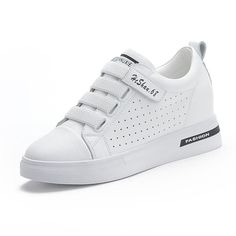 Women's inner height increase casual shoes spring and summer new sports shoes Velcro travel hollow punching women's shoes