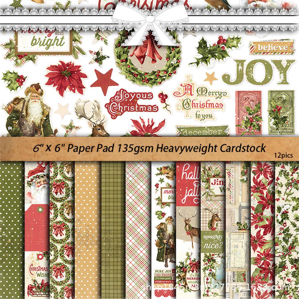12 Sheets Simple Retro Christmas Background Paper for European & American Collage & Journaling