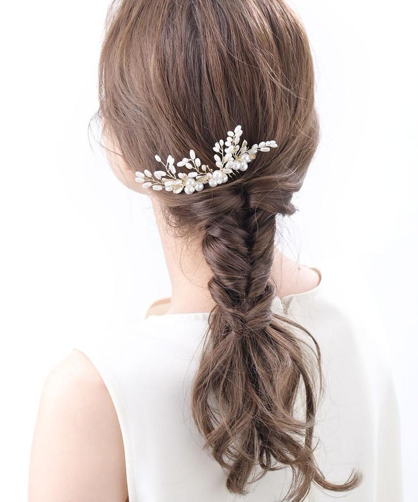 VINGTAINE Hair Comb with and Flower Perfect for Large Hair Popular and Trendy Pearl, Leaf, Design, Weddings, Accessories, Gift, H7681-