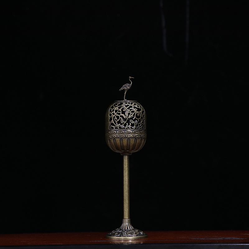 

Brass Incense Burner/High-legged Hollowed-out Crane Incense coil Censer Household Indoor Chinese Style Palace Lantern Ornament