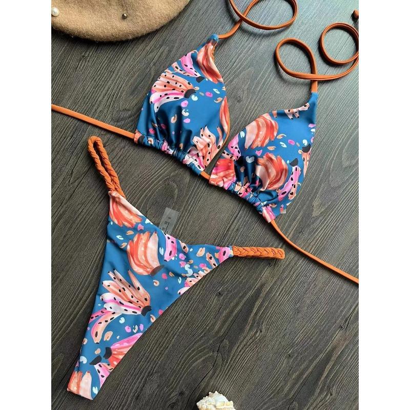 Stroje kąpielowe Damskie Leopardzi Wzór Brazylijski Zestaw Bikini Seksowny Strój Kąpielowy Stringi Dwuczęściowy Strój Kąpielowy Damski 2025 Odzież Plażowa