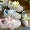 College Style Color Matching Platform White Shoes Women's Autumn New Leather Running Shoes Student Lace-up Board Shoes