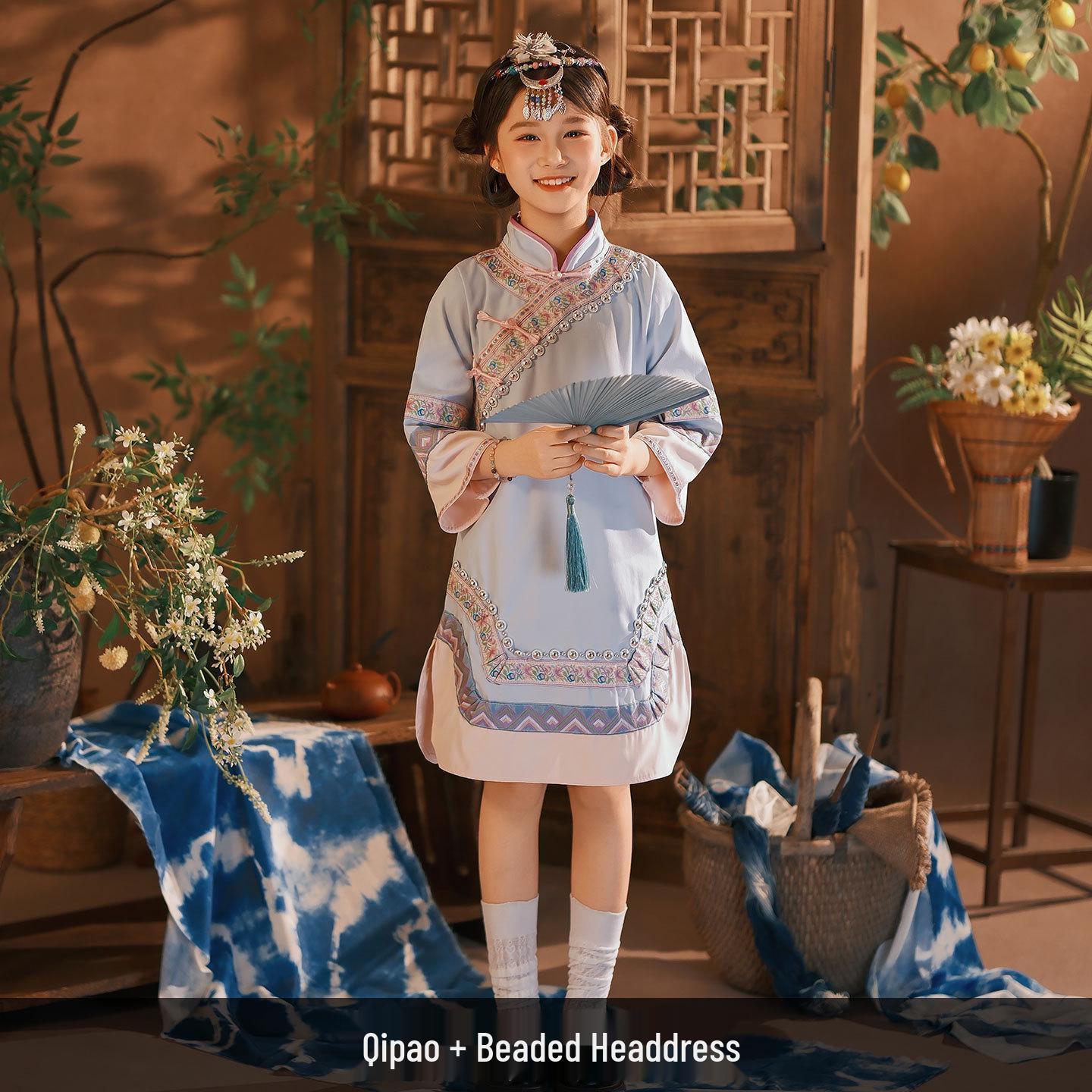 2026 Zhuang Ethnic Girls Grand Dress for March 3rd Dance Performance - For Hani and Miao Ethnic Styles 140 cm синий