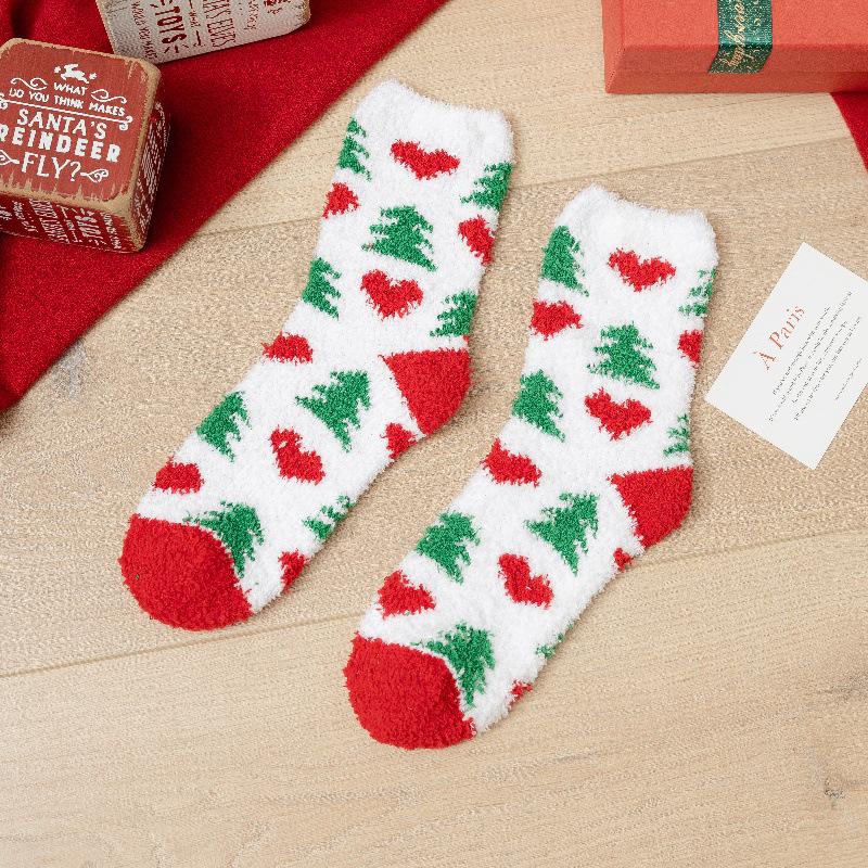 Cozy Coral Fleece Christmas Socks: Velvet Santa Half-Sided, Warm Floor Stockings for Autumn & Winter
