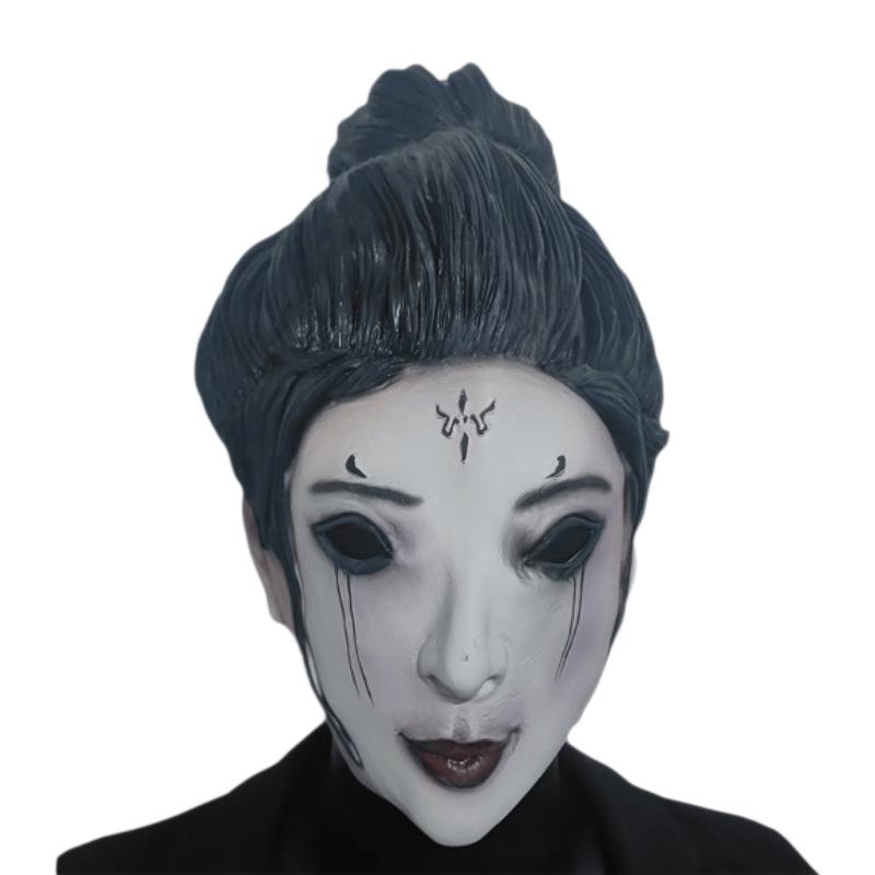 Halloween Horror Female Ghost Mask Latex Full Face Headgear for Escape Room and Party COS Spider Demon Prop Spider witch