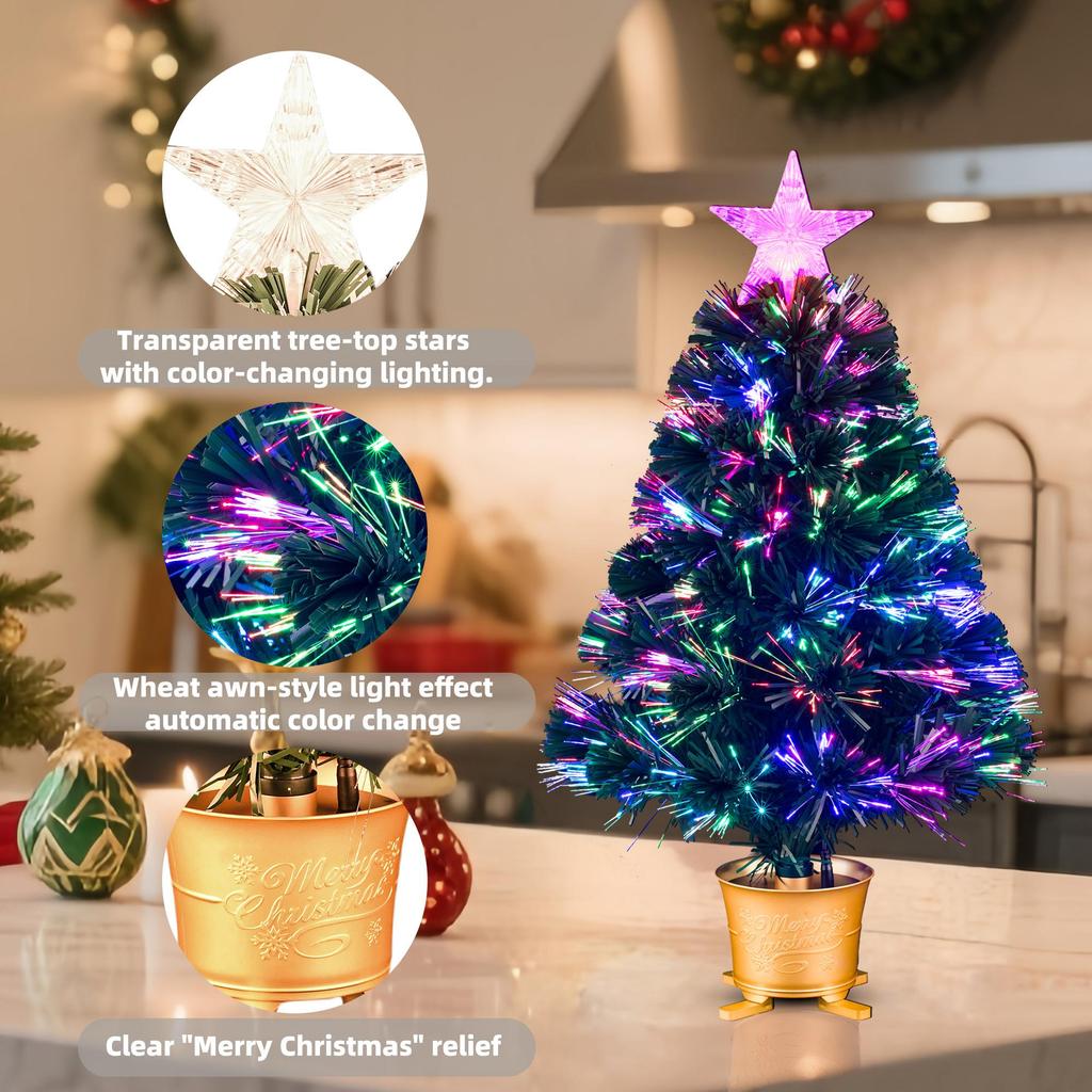 Міні волоконно-оптична настільна різдвяна ялинка з прозорою зіркою на верхівці YUETJIN 60 см заввишки зелена ялинка