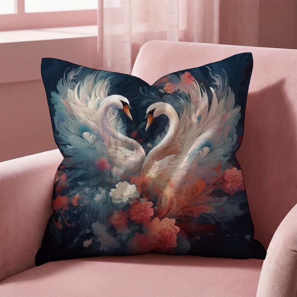 Elegant Swan Floral Cushion Cover Multi-Scene Pillow Cover for Home & Car - Reversible, Soft & Durable for Daily Use