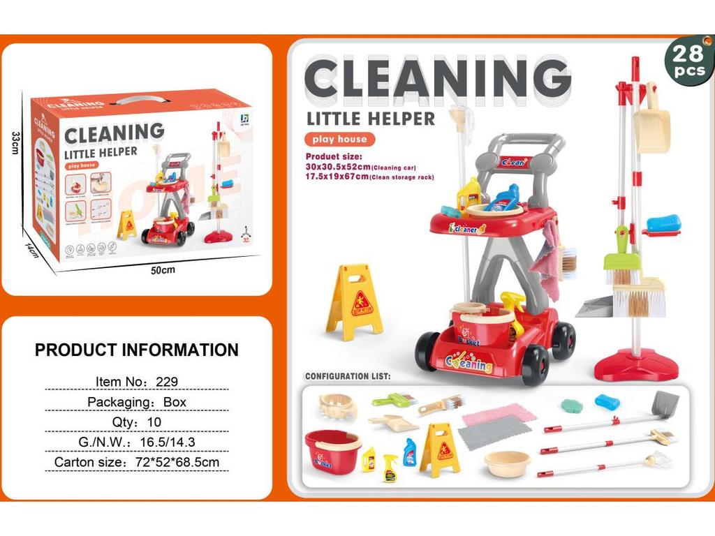 Kids' Cleaning Trolley Set: Pretend Play Vacuum, Broom, Mop & Hygiene Tools