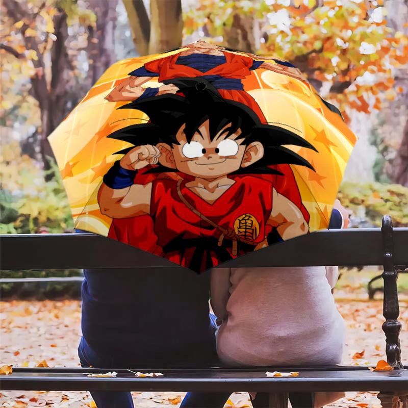 Personaggio dei cartoni animati pattern Goku, ombrello pieghevole automatico, design portatile e pieghevole, 8 stecche, un regalo di Natale o di compleanno.