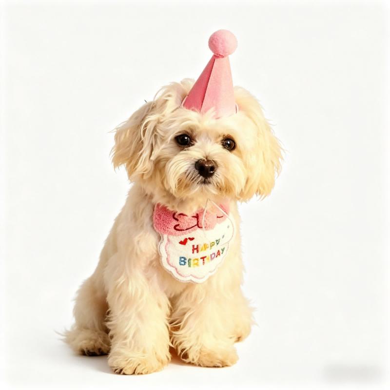 8sets Pet Birthday Party Supplies Small Hat Bib Decoration Saliva Towel Ins-Style Dog Cat Happy Birthday Felt Hat