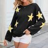 Womens Loose Fit Long Sleeve Knit Sweater With Star Round Neck Casual Pullover