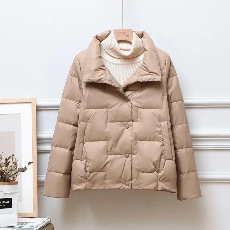 Giacca Imbottita Leggera Autunno Inverno Donna Casual Collo a Revers Collo Alto Giacca Corta a Pasticcino