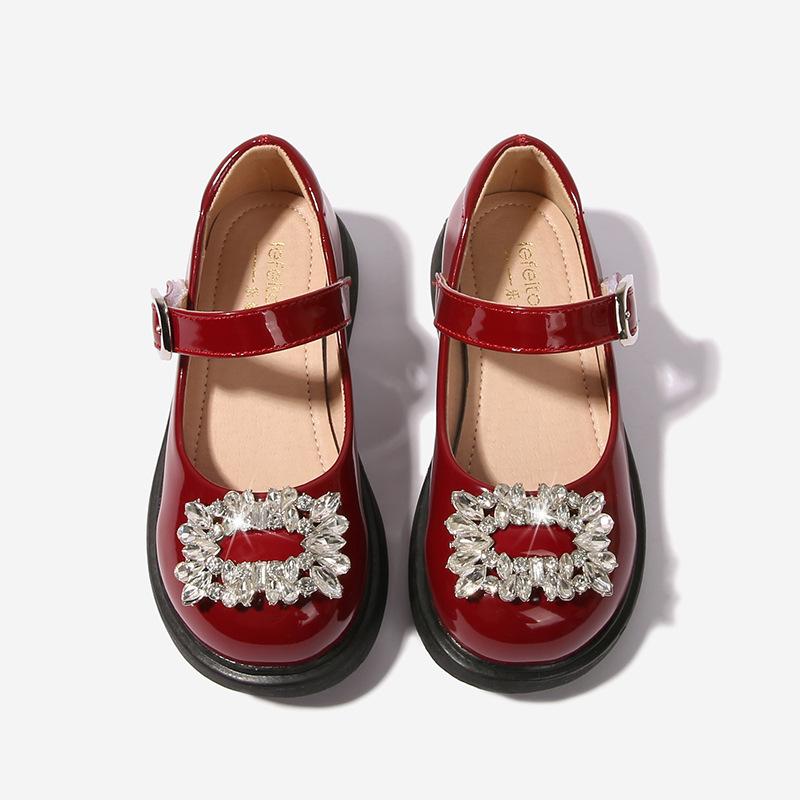 Versatile 2024 New Retro Square Drill Fashion Kids Round-toe Girls Mary Janes for Party Wedding Shows PU Elegant Children Shoes