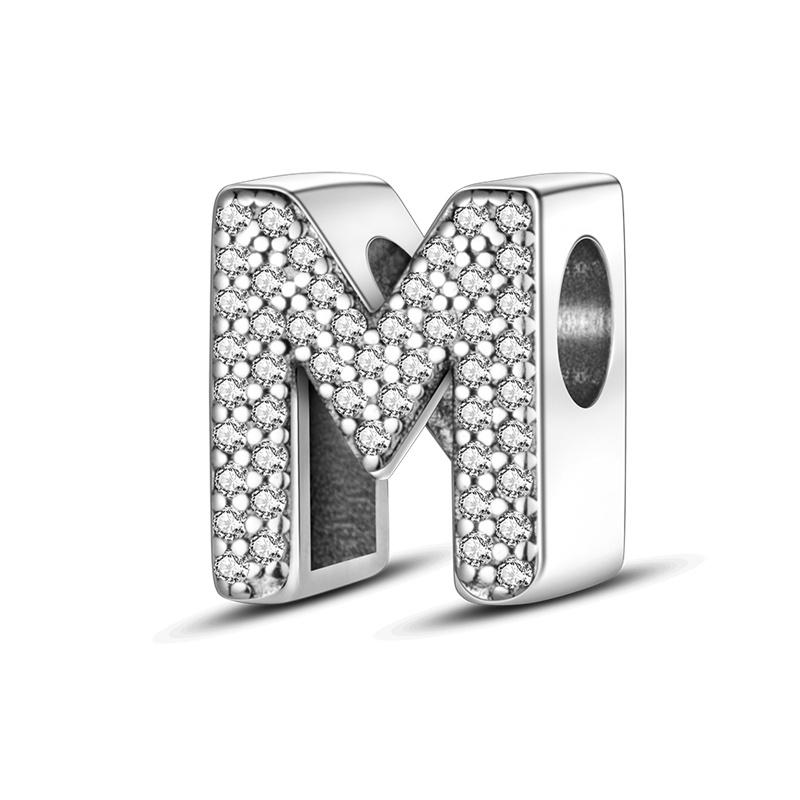 Classic 925 Silver 26 English Letters Charms Beads Sparkling Zircon Fit Qikaola 925 Bracelets DIY Jewelry Birthday Gift