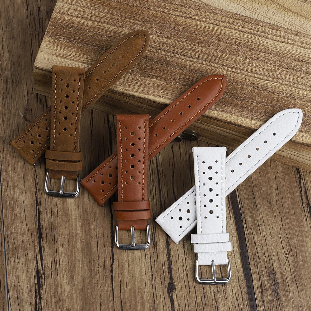 Vintage Breathable Porous Strap 18mm 19mm 20mm 21mm Genuine Leather Watchband Quick Release Replacement Belt Wrist Band for Men
