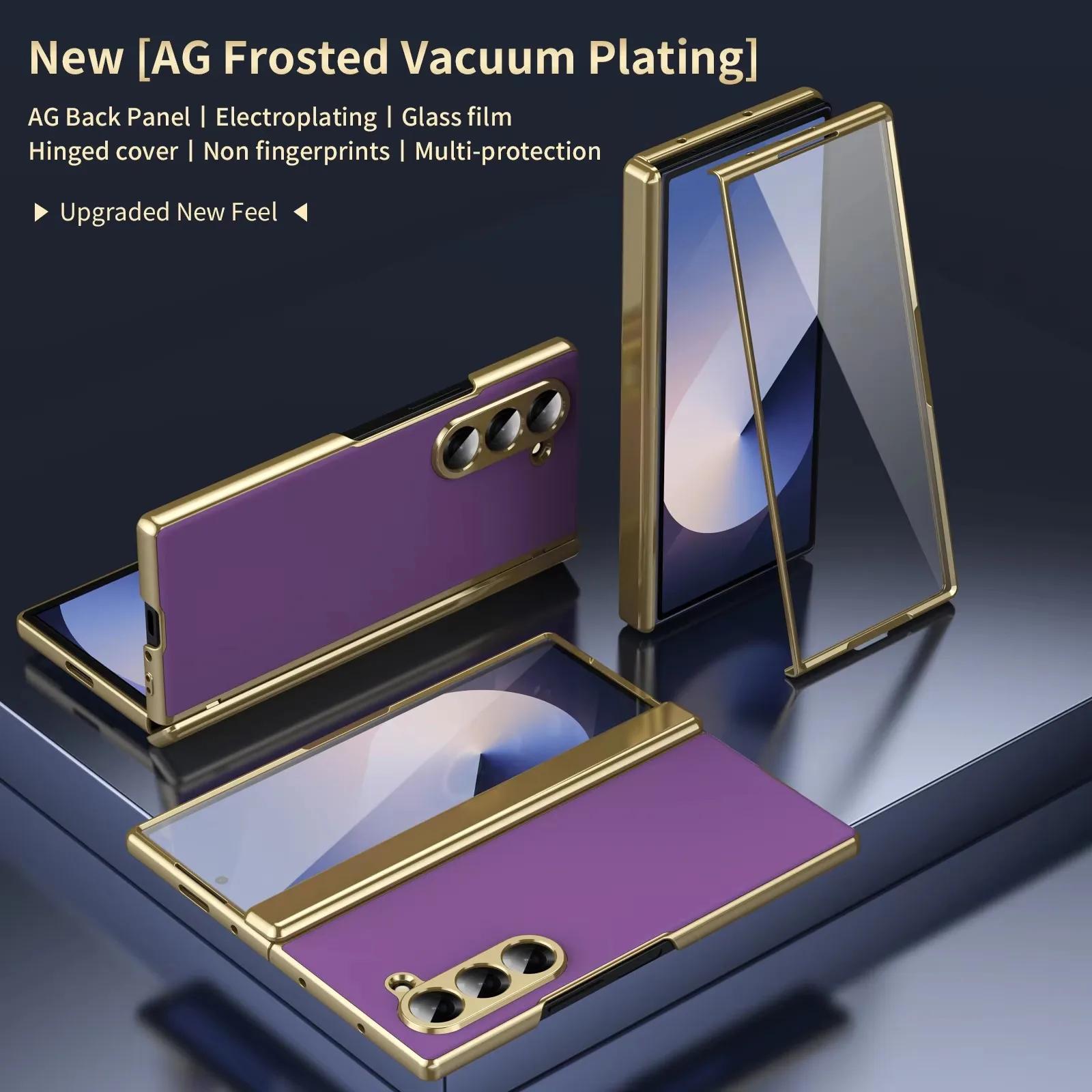 

Higth Quality Busine Sle Plating Hinge Phone Case for Samsung Galaxy Z Fold 7 6 5 4 3 with Screen Glass Shockproof Protect Cover Galaxy Z Fold3 5G фіолетовий