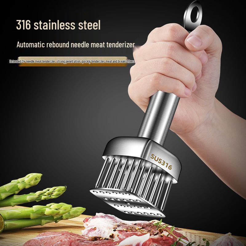 316 Stainless Steel Meat Tenderizer Needle and Hammer Tool for Softening and Skewering Meats