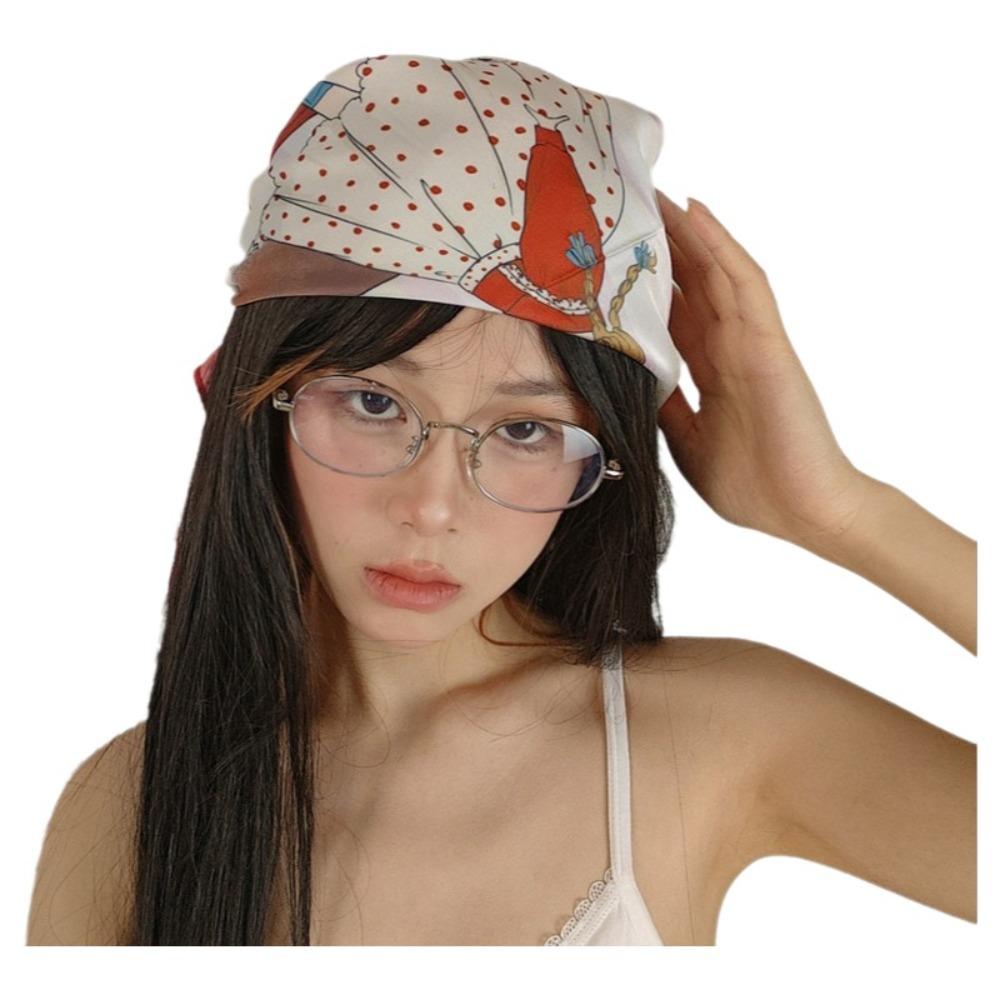 Breathable Flower Printed Scarf Satin Fabric Bandana Head Scarf Square Headband  Women's Accessory