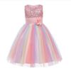 Rochita Curcubeu Princess Dress for Girls Rainbow Fine Fabric 9-10 Years 140 Cm Pink Kids Fashion