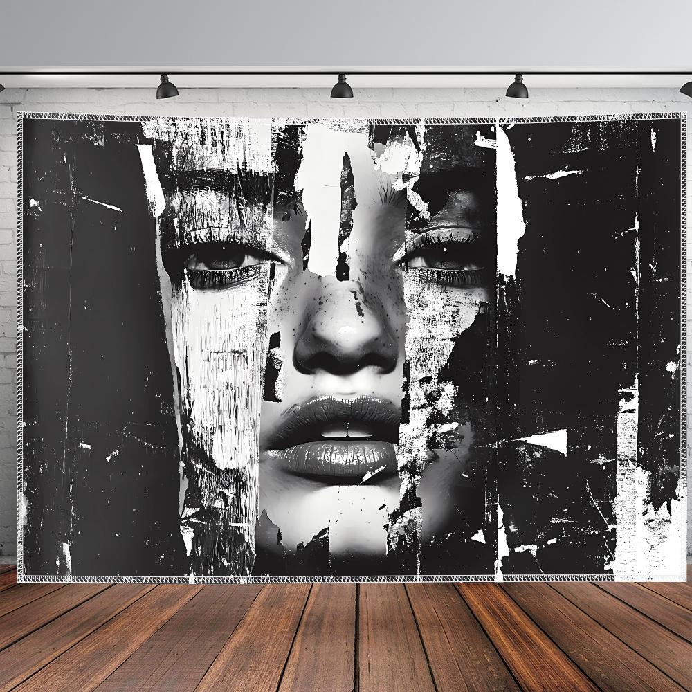 Dark Abstract Shattered Portrait Tapestry Black and White Art Vintage Printing Hanging Cloth Room Decoration 100X70CM