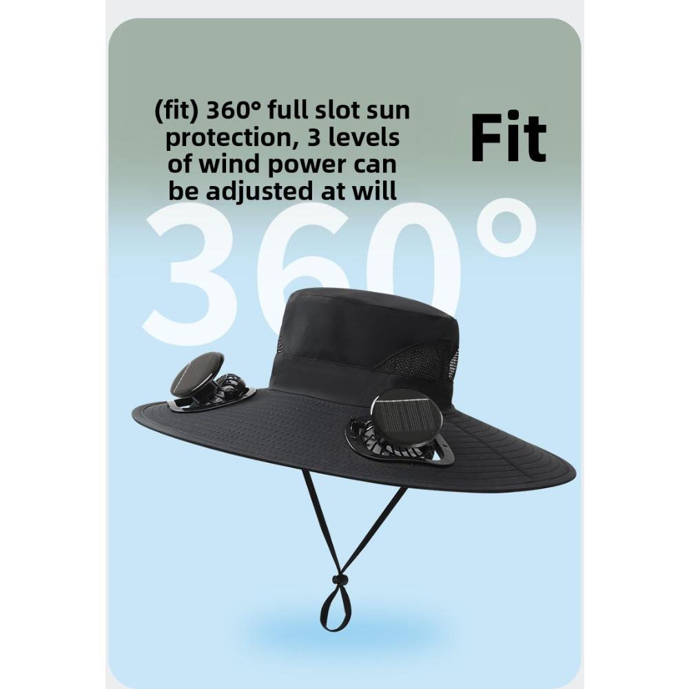 UV Protection Solar Fan Bucket Hat, Outdoor Fishing Sun Protection Cooling Fisherman Cap