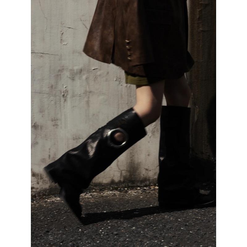 Meng Ziyi's Same Retro Square-headed Western Cowboy Boots Versatile Thick-heeled Trouser Tube Boots Niche Design Thin Boots