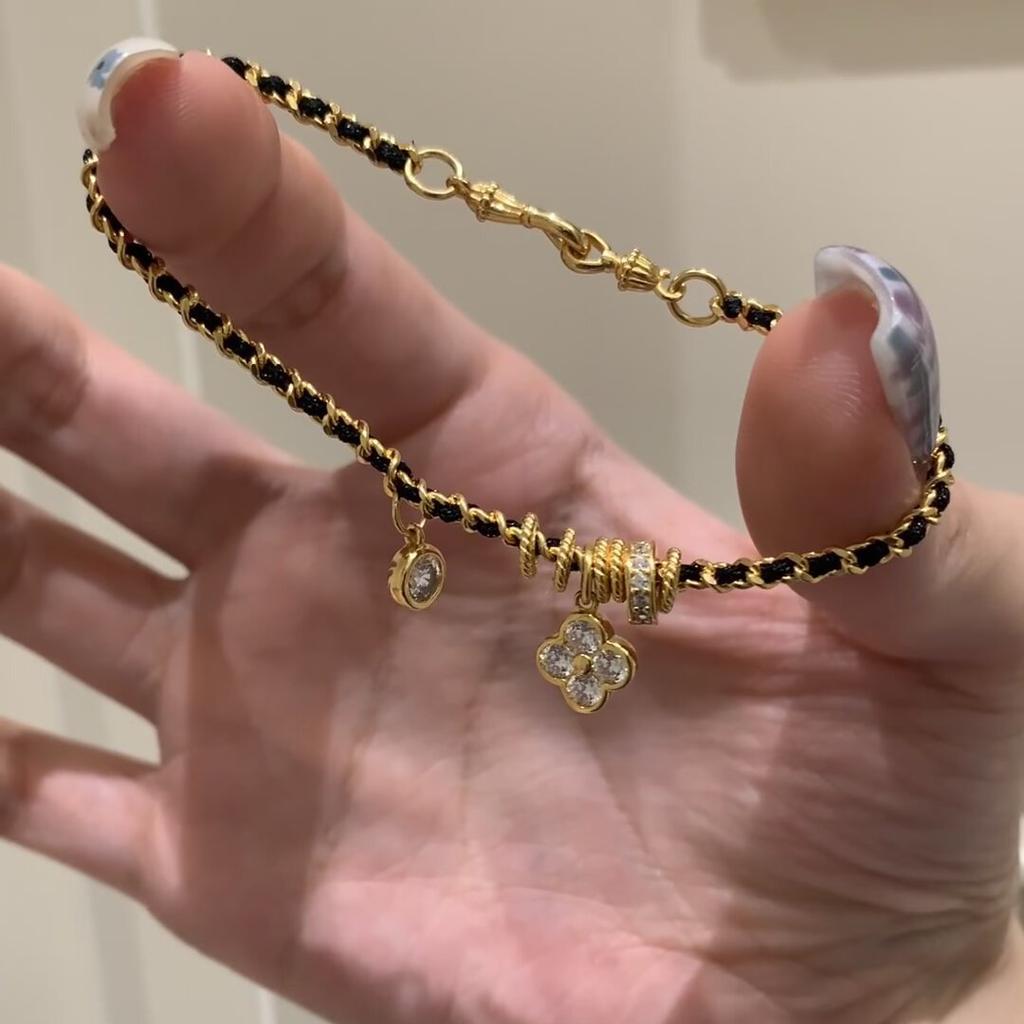 Flower Zircon Pendant Woven Rope Bracelet Women'S Medieval Heavy Industry Texture Elegant Fashion Temperament Versatile Earrings