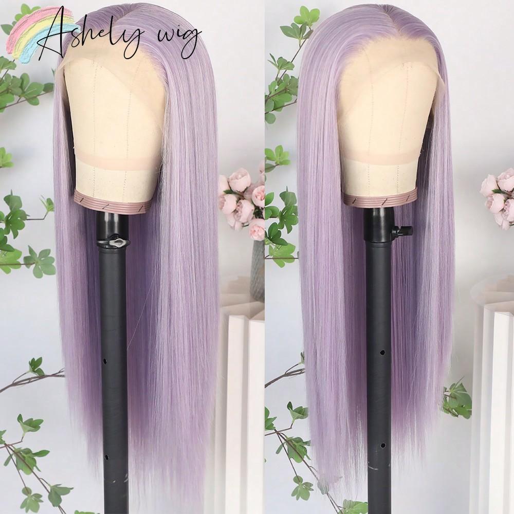 Stunning Purple Hair Synthetic Lace Front Wig 26 Inch Long Straight Hair Wigs 13X4 HD Lace Wigs Heat Resistant Wigs for Women