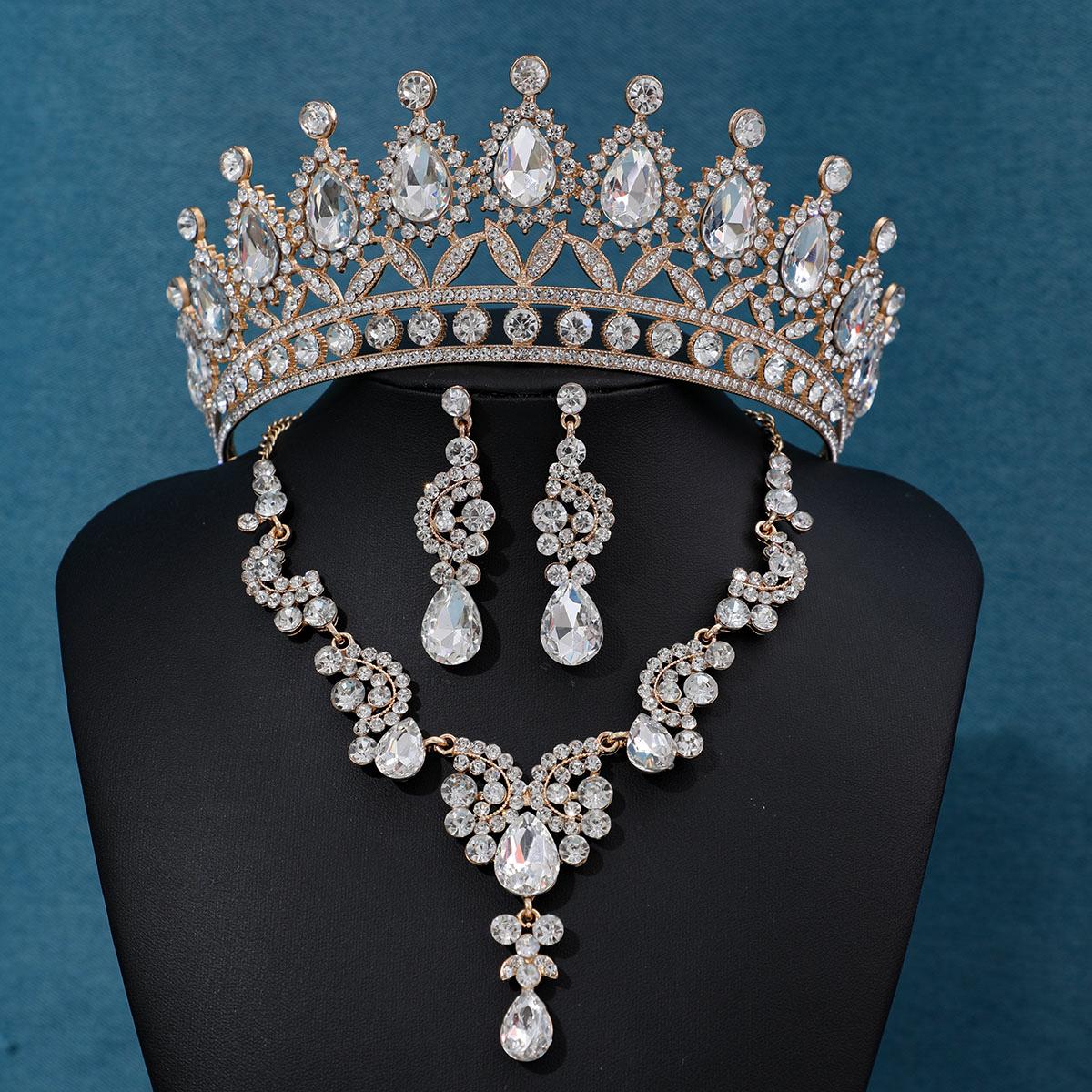 

4 шт./компл. Барочный хрустальный свадебный циркониевый стразовый тиары корона ожерелье серьги для невесты женщин свадебный циркониевый набор подарок
