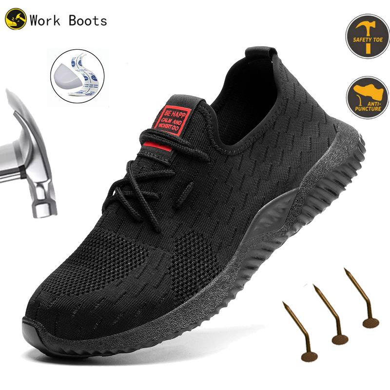 Work Safety Shoes For Men Lightweight Work Sneakers Breathable New Steel Toe Shoe Anti-Puncture Work Shoe Protective Boots