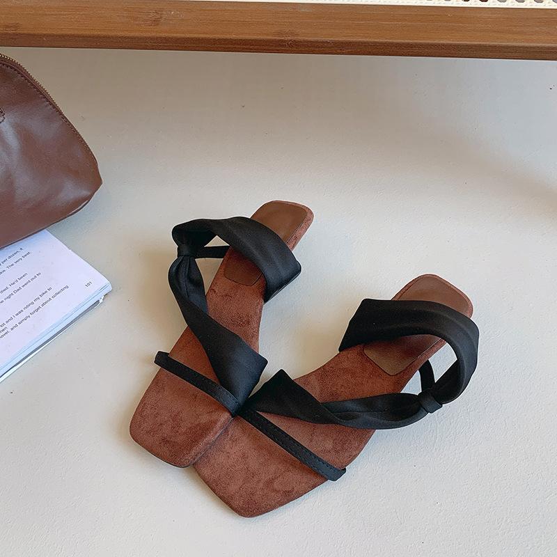 

Винтажные сандалии Spice Girl с квадратным носком, из замши, на танкетке, женские летние сандалии с открытым носком и обмоткой 41 чёрный