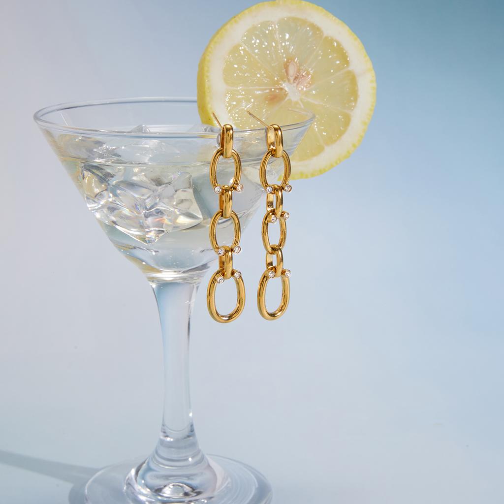  Stainless Steel Smooth Chain Tassel Earrings For Women Trendy Metal Texture 18 K Earrings Golden Accessories